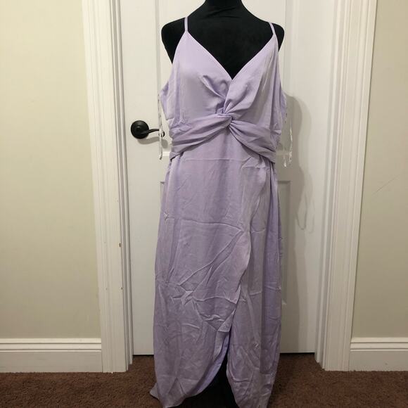 BAR III Women's Cami Dress Twist Front‎ Slit Midi Crinkled Size XL Purple NWT - Picture 1 of 7